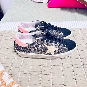 Golden Goose Black and Pink Glitter Sneakers
